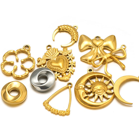 Stainless Steel Natural Geometric Flower Leaf Bow Knot Hollow Sun Jewelry Accessories For Diy Necklace Earrings Bracelet