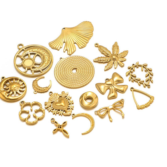 Stainless Steel Natural Geometric Flower Leaf Bow Knot Hollow Sun Jewelry Accessories For Diy Necklace Earrings Bracelet