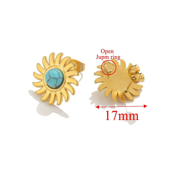 Stainless Steel Natural Geometric Tiger Eye Stone Stud Earrings Electroplated Diy Jewelry Accessories Unisex