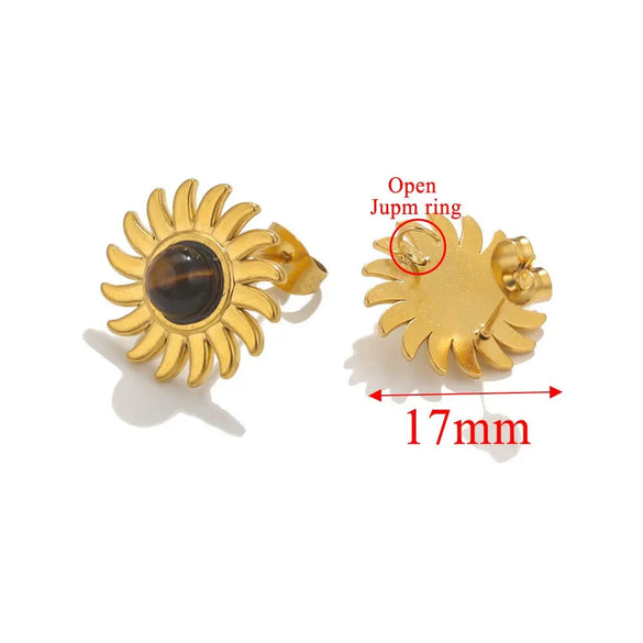 Stainless Steel Natural Geometric Tiger Eye Stone Stud Earrings Electroplated Diy Jewelry Accessories Unisex
