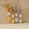 Stainless Steel Natural Pearl Geometric Pendant Earrings Electroplated For Girls Simple High End Fashion