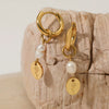 Stainless Steel Natural Pearl Geometric Pendant Earrings Electroplated For Girls Simple High End Fashion