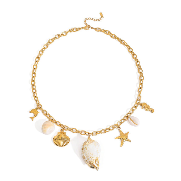 Stainless Steel Natural Shell Conch Earrings And Necklace Electroplating Style