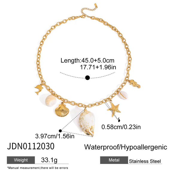 Stainless Steel Natural Shell Conch Earrings And Necklace Electroplating Style