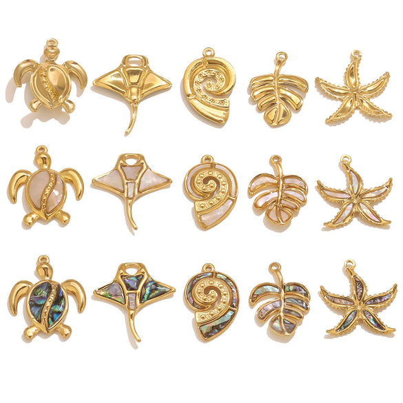 Stainless Steel Natural Shellfish Turtle Starfish Conch Jewelry Diy Pendant Accessories With Electroplating And Totem Pattern
