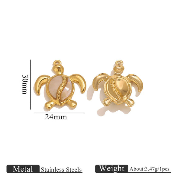 Stainless Steel Natural Shellfish Turtle Starfish Conch Jewelry Diy Pendant Accessories With Electroplating And Totem Pattern