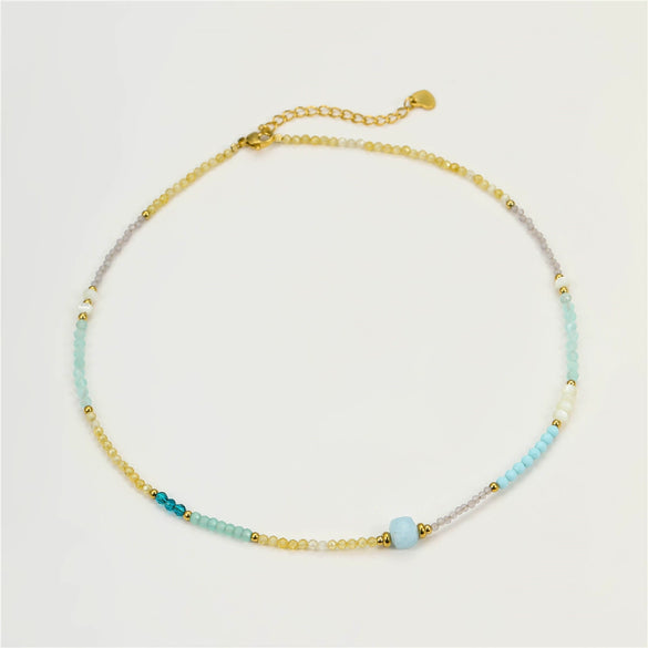 Stainless Steel Natural Stone Crystal Beaded Light Luxury Highend Clavicle Chain Necklace Jewelry Electroplating Fashion Style