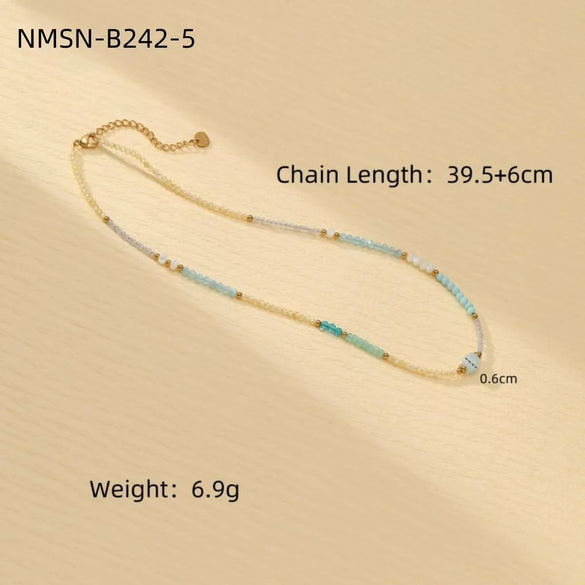 Stainless Steel Natural Stone Crystal Beaded Light Luxury Highend Clavicle Chain Necklace Jewelry Electroplating Fashion Style