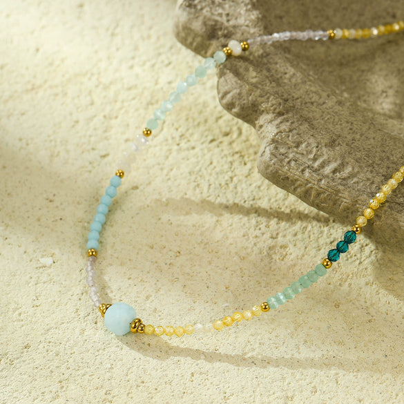 Stainless Steel Natural Stone Crystal Beaded Light Luxury Highend Clavicle Chain Necklace Jewelry Electroplating Fashion Style