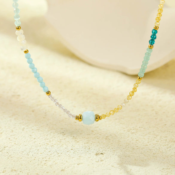 Stainless Steel Natural Stone Crystal Beaded Light Luxury Highend Clavicle Chain Necklace Jewelry Electroplating Fashion Style