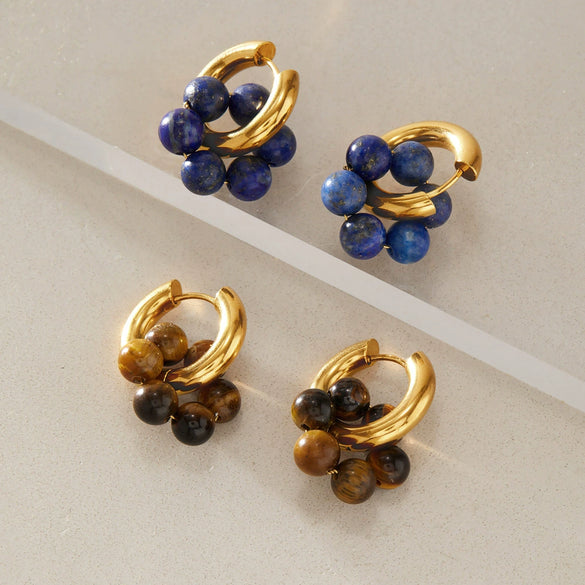 Stainless Steel Natural Stone Flower Earrings Geometric Plated Stud Earrings For Women