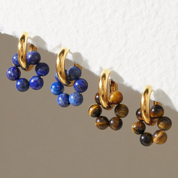 Stainless Steel Natural Stone Flower Earrings Geometric Plated Stud Earrings For Women