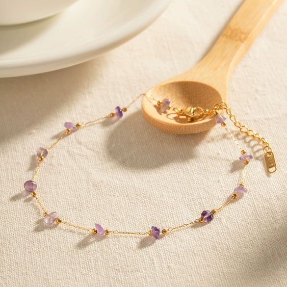 Stainless Steel Natural Stone Geometric Anklet For Women Retro Fashion Jewelry