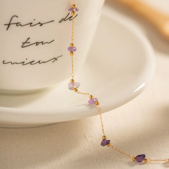 Stainless Steel Natural Stone Geometric Anklet For Women Retro Fashion Jewelry