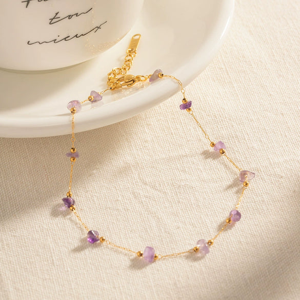 Stainless Steel Natural Stone Geometric Anklet For Women Retro Fashion Jewelry