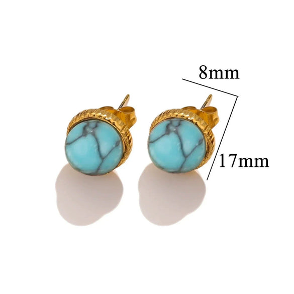Stainless Steel Natural Stone Geometric Stud Earrings Electroplated Unisex