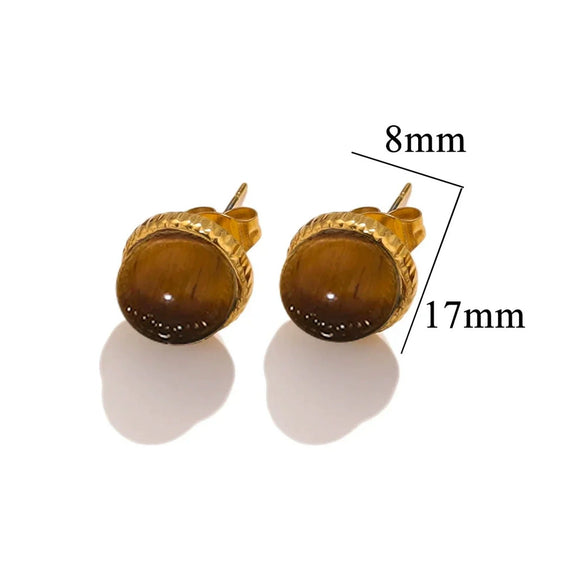 Stainless Steel Natural Stone Geometric Stud Earrings Electroplated Unisex