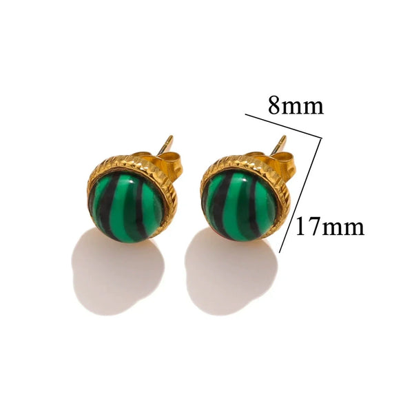 Stainless Steel Natural Stone Geometric Stud Earrings Electroplated Unisex