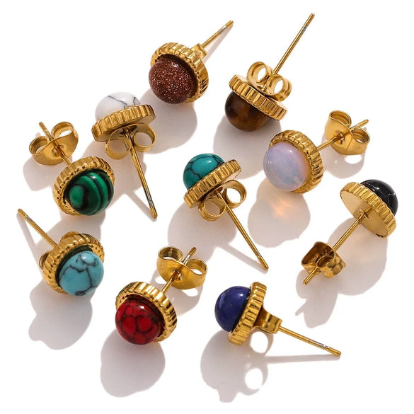 Stainless Steel Natural Stone Geometric Stud Earrings Electroplated Unisex