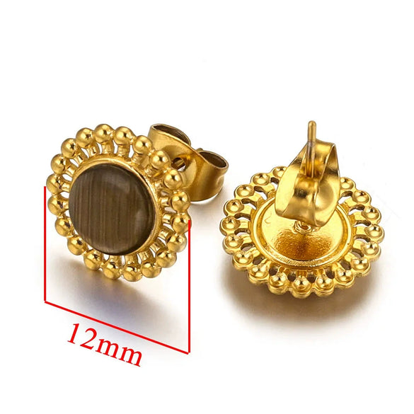 Stainless Steel Natural Stone Geometric Stud Earrings With Electroplating