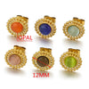 Stainless Steel Natural Stone Geometric Stud Earrings With Electroplating