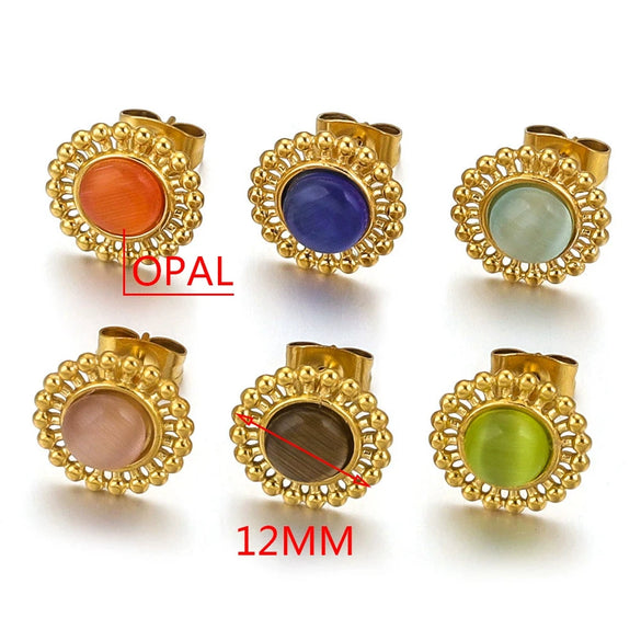 Stainless Steel Natural Stone Geometric Stud Earrings With Electroplating