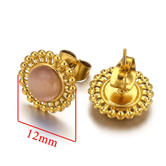Stainless Steel Natural Stone Geometric Stud Earrings With Electroplating