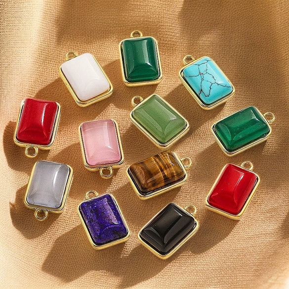 Stainless Steel Natural Stone Inlaid Handmade Niche Geometric Pendant For Necklace And Bracelet
