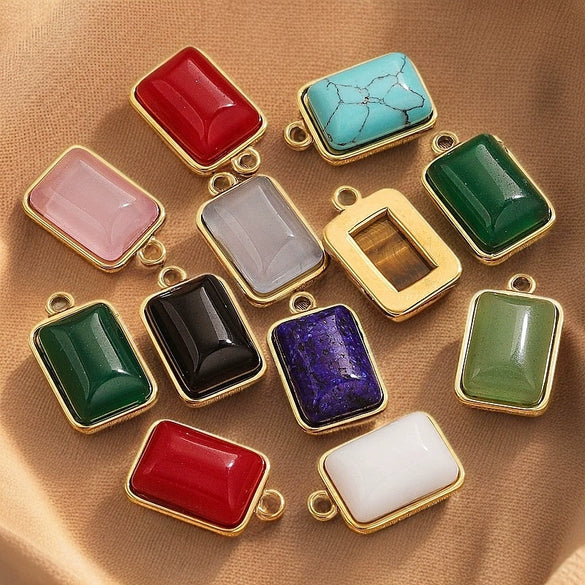 Stainless Steel Natural Stone Inlaid Handmade Niche Geometric Pendant For Necklace And Bracelet