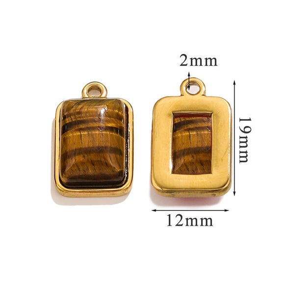 Stainless Steel Natural Stone Inlaid Handmade Niche Geometric Pendant For Necklace And Bracelet