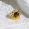 Stainless Steel Natural Stone Inset Square Open Ring Electroplated Fashionable Unisex