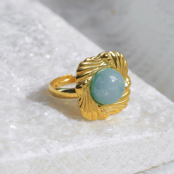 Stainless Steel Natural Stone Inset Square Open Ring Electroplated Fashionable Unisex