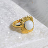 Stainless Steel Natural Stone Inset Square Open Ring Electroplated Fashionable Unisex