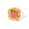 Stainless Steel Natural Stone Inset Square Open Ring Electroplated Fashionable Unisex
