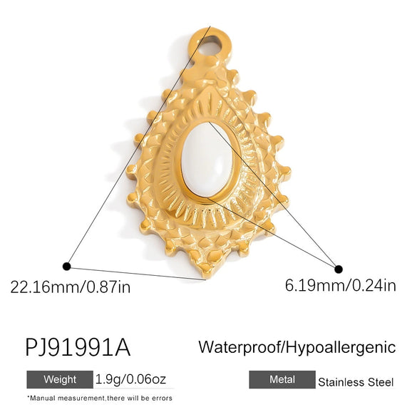 Stainless Steel Natural Stone Jewelry Accessories Heart Oval Pendant Electroplated 18K Gold Colorpreserving
