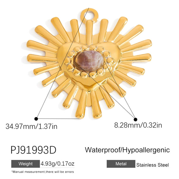 Stainless Steel Natural Stone Jewelry Accessories Heart Oval Pendant Electroplated 18K Gold Colorpreserving