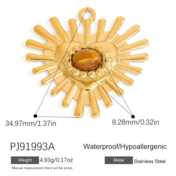 Stainless Steel Natural Stone Jewelry Accessories Heart Oval Pendant Electroplated 18K Gold Colorpreserving