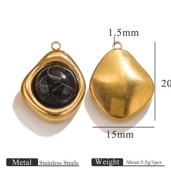 Stainless Steel Natural Stone Oil Drop Eight Eyes Pendant Necklace Jewelry Accessories