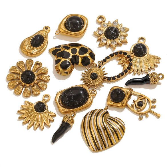 Stainless Steel Natural Stone Oil Drop Eight Eyes Pendant Necklace Jewelry Accessories