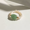 Stainless Steel Natural Stone Pearl Geometric Finger Ring With Electroplating