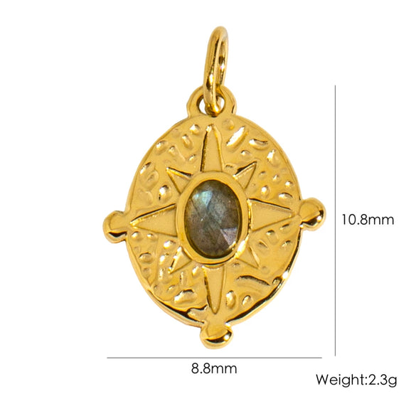 Stainless Steel Natural Stone Pendant Jewelry With Geometric Style Electroplated Pleated Oval And Star Shapes