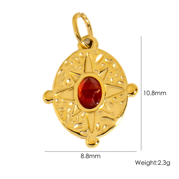 Stainless Steel Natural Stone Pendant Jewelry With Geometric Style Electroplated Pleated Oval And Star Shapes