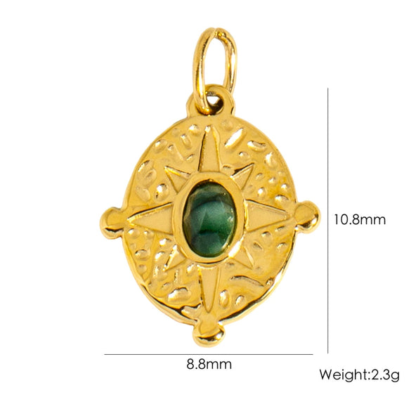 Stainless Steel Natural Stone Pendant Jewelry With Geometric Style Electroplated Pleated Oval And Star Shapes