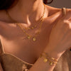 Stainless Steel Natural Stone Pendant Necklace Bracelet Set For Women With Electroplating And Stacked Design