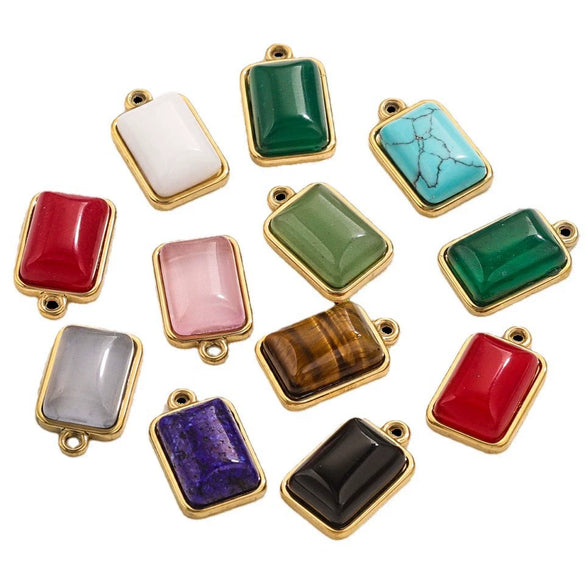 Stainless Steel Natural Stone Rectangular Pendant Electroplated Niche Fashion Diy