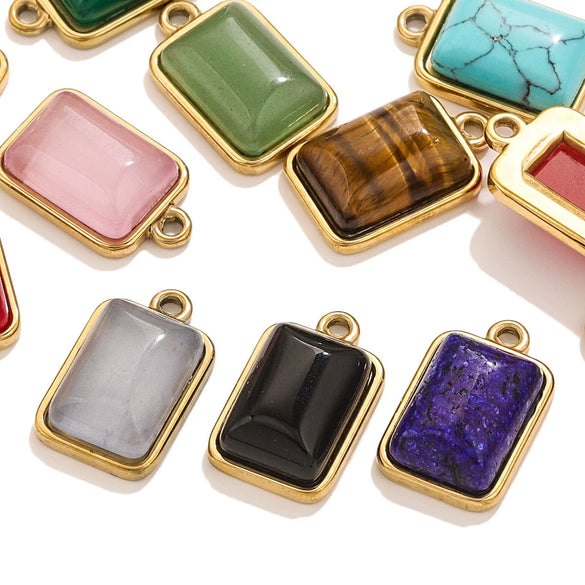 Stainless Steel Natural Stone Rectangular Pendant Electroplated Niche Fashion Diy