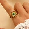 Stainless Steel Natural Stone Ring Electroplated With Gold Geometric Retro Style For Women