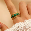 Stainless Steel Natural Stone Ring Electroplated With Gold Geometric Retro Style For Women