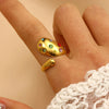 Stainless Steel Natural Stone Ring Electroplated With Gold Geometric Retro Style For Women