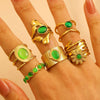 Stainless Steel Natural Stone Ring Electroplated With Gold Geometric Retro Style For Women